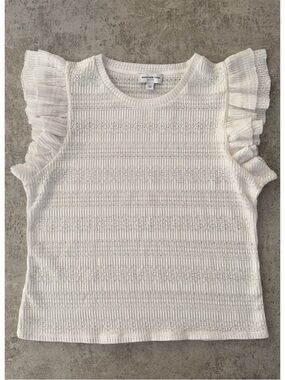 Marc New York White Ruffle Sleeve Knit Tank Top